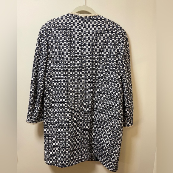 Zara Basic Blue and Cream Tweed Coat, Size Large - Picture 6 of 6
